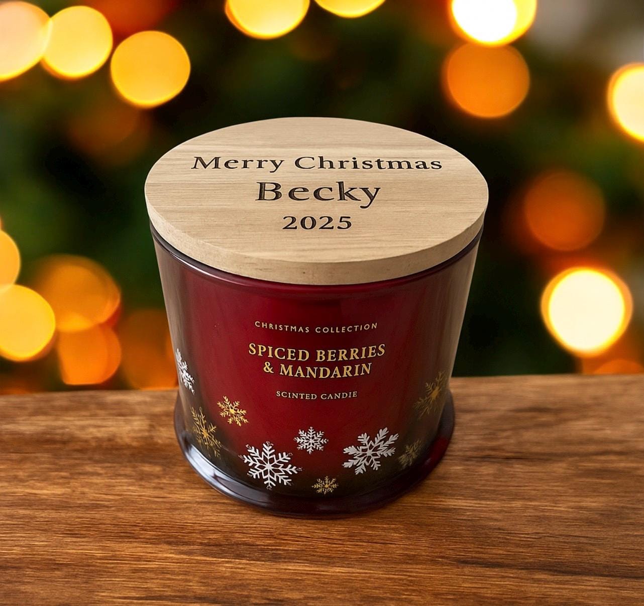 Personalised Wooden Christmas Candle